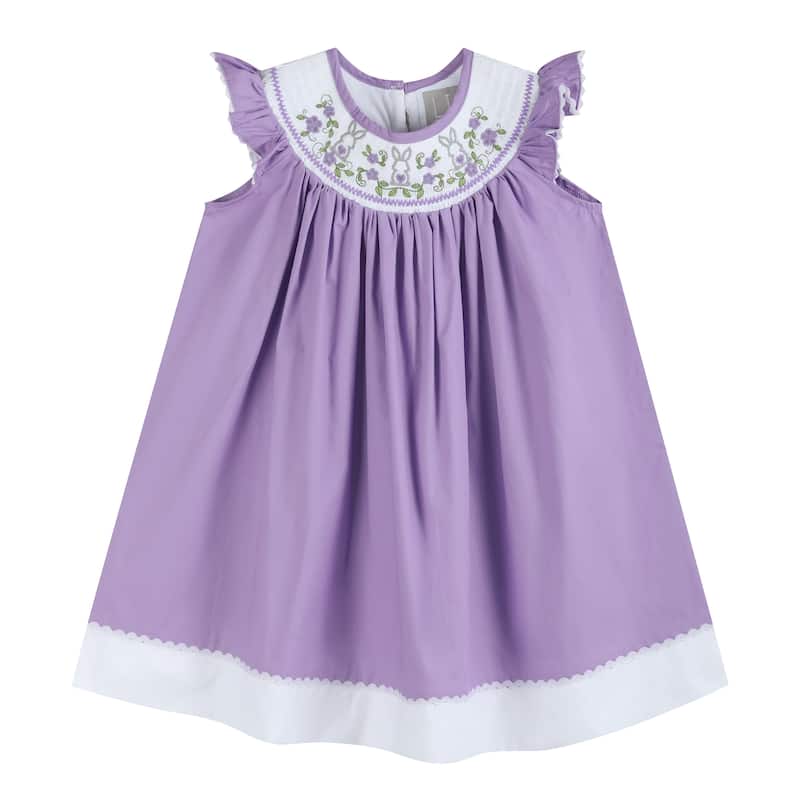 Lil Cactus Purple Easter Bunny Smocked Bishop Dress