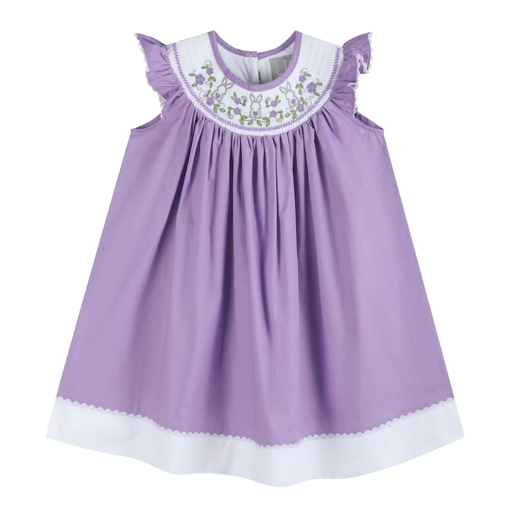 Lil Cactus Purple Easter Bunny Smocked Bishop Dress
