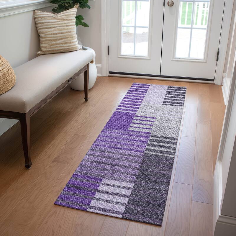 Machine Washable Indoor/ Outdoor Chantille Contemporary Stripes Rug - Purple - 2'3" x 7'6"