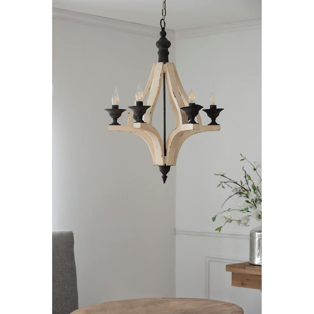 6 - Light Wood Chandelier, Hanging Light Fixture with Adjustable Chain for Kitchen Dining Room Foyer Entryway, Bulb Not Included