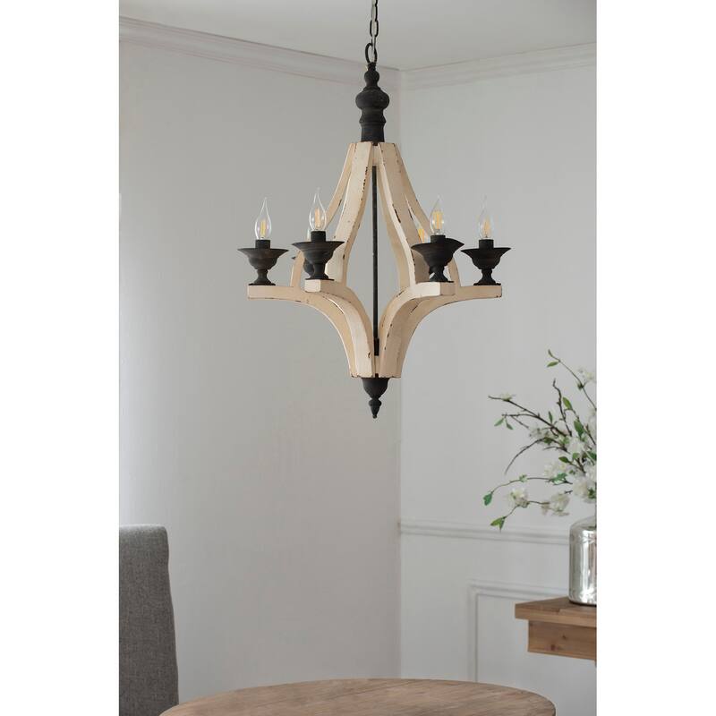 6-Light Wood Chandelier, Hanging Light Fixture with Adjustable Chain for Foyer Entryway, Pendant Ceiling Lighting Fixture