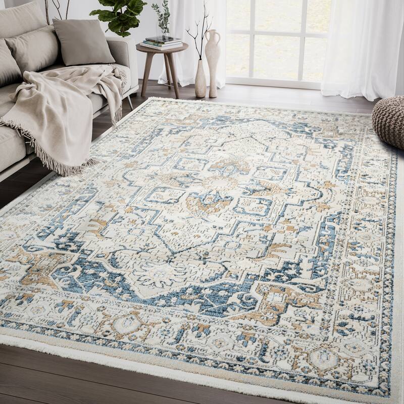 Abani Rugs Savoy SAV110A Vintage Blue Green Area Rug - 4' x 6' - Beige