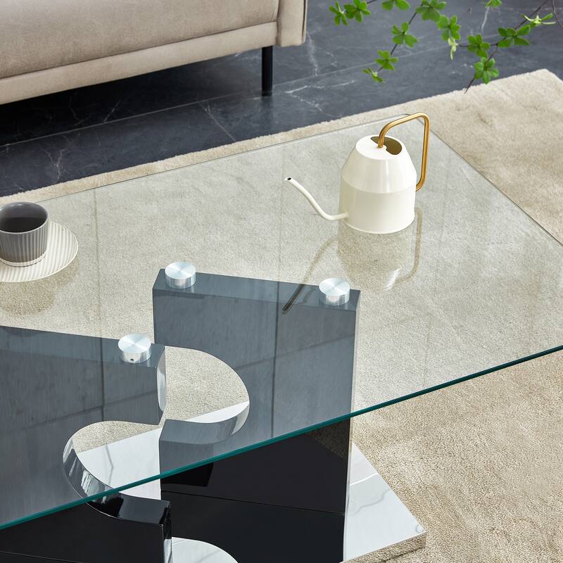47.2" Modern Rectangular Coffee Table with Tempered Glass Tabletop and MDF Legs