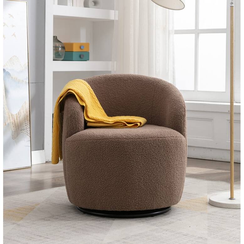 Swivel Barrel Chair,Teddy Fabric Upholstered Modern Round Accent Arm Chairs
