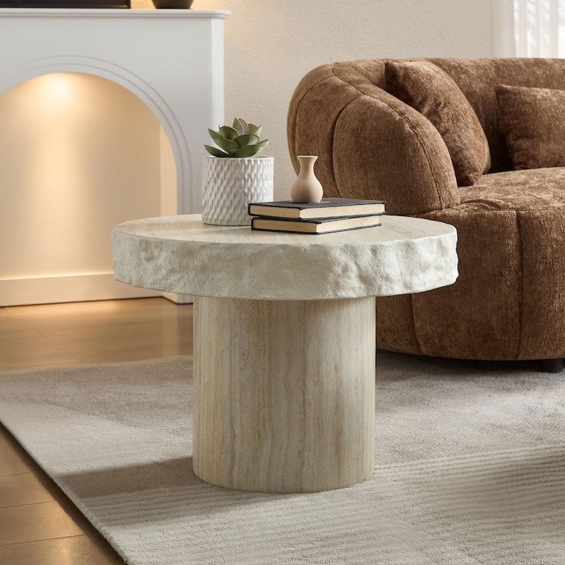 Faux MARS Textural Patterns Coffee Tables for Living Room, No Need Assembly - Beige(23.82")