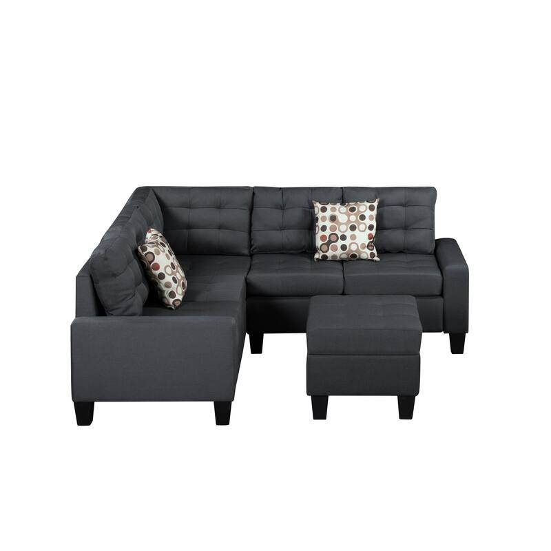 104.5" Gray Upholstered Sofa Set with Comfortable Coin-Spring Cushions, Sturdy Frame, Chaise Lounge, Versatile Storage Ottoman