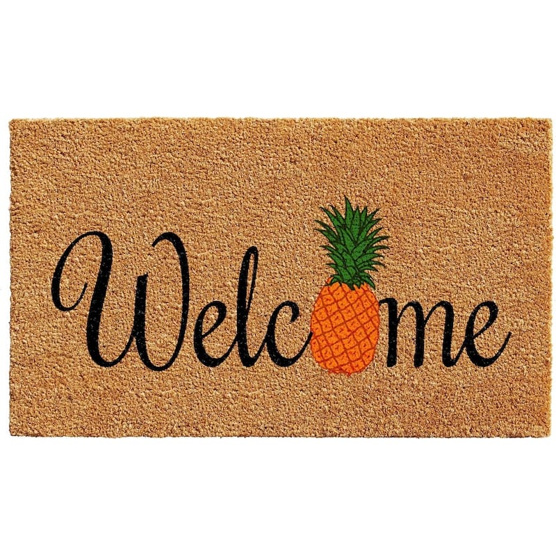 HomeRoots 24" X 36" Black And Natural Coir Pineapple Welcome Outdoor Door Mat - 24' X '36