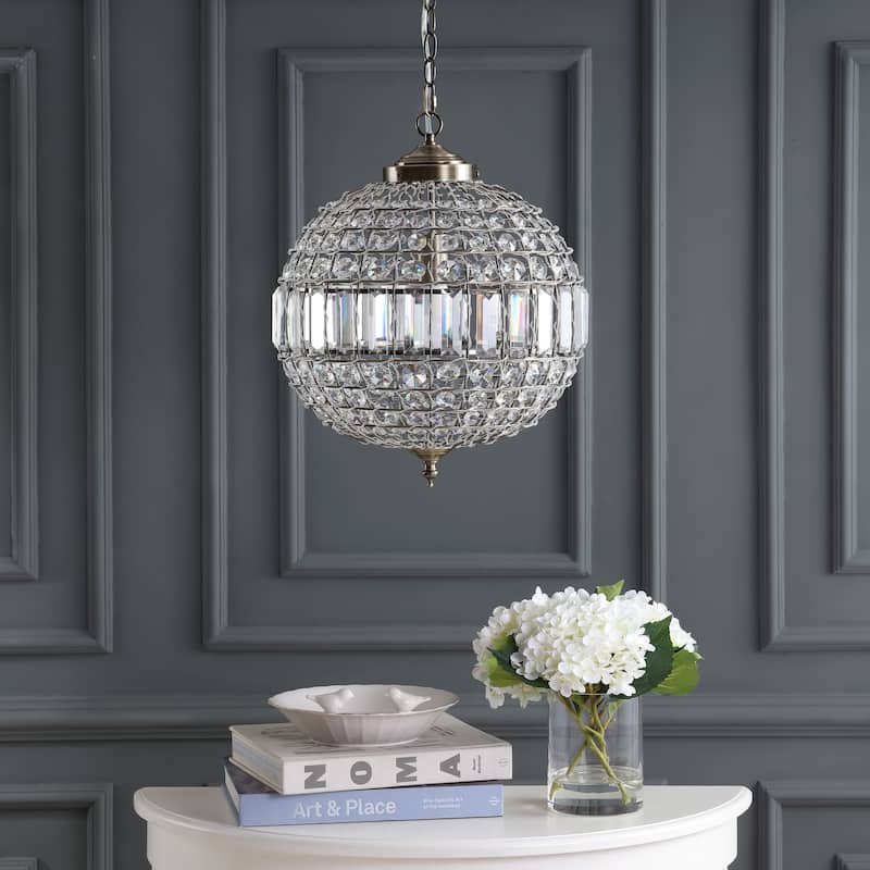 Juliette Crystal/Metal LED Pendant Pendant, Antique Brass by JONATHAN Y