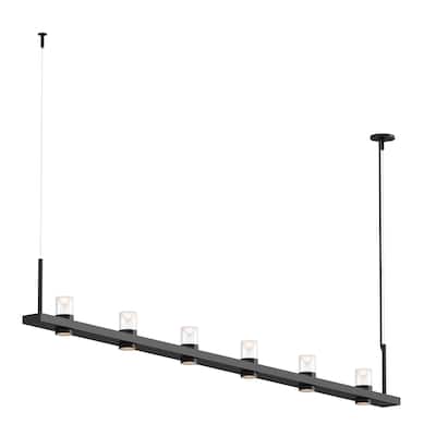 Sonneman Lighting Intervals Satin Black 8-inch LED Linear Pendant, Clear w/ Etched Cone Shade