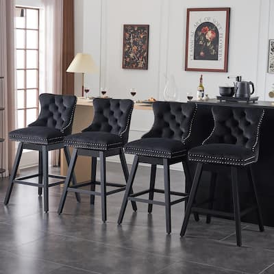 26"/29" Velvet Swivel Counter or Bar Height Stools with Wood Frame, Set of 4