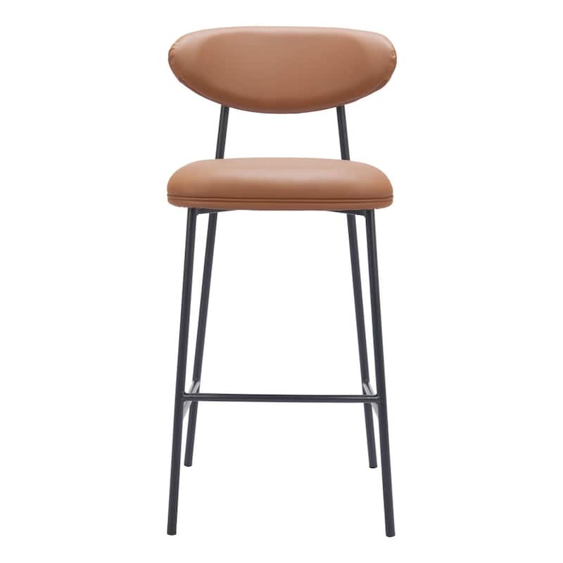 HomeRoots Set of Two 29" Brown and Black Faux Leather and Steel Low Back Bar Height Bar Chairs