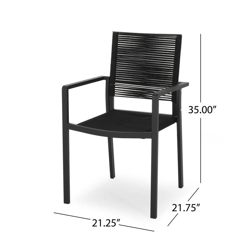 Patios Aluminum Dining Chair Set of 2, Rope Seat Garden Chair Side Chair, Black Kitchen Dining Room Furniture Dining Chairs