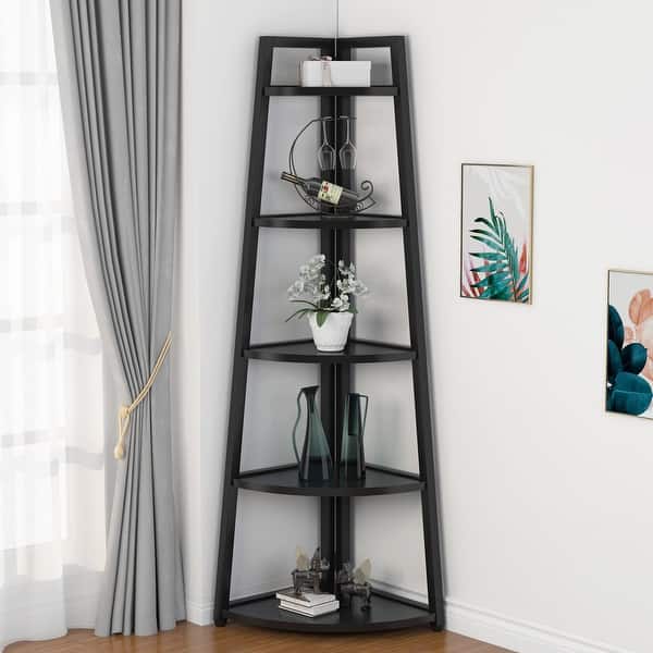 70 inch Tall Corner Shelf, Rustic Ladder Corner Bookshelf Bookcase
