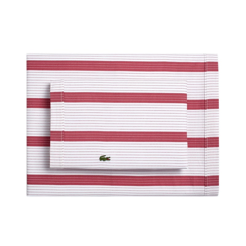 Lacoste Archive Striped 100% Cotton Sheet Set - Twin XL - Baroque Rose