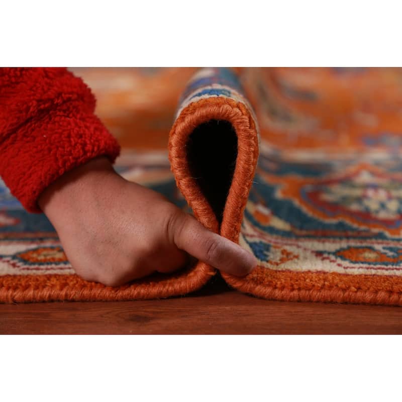 Orange Floral Oushak Indian Area Rug Hand-Knotted Wool Carpet - 7'11" x 9'11"