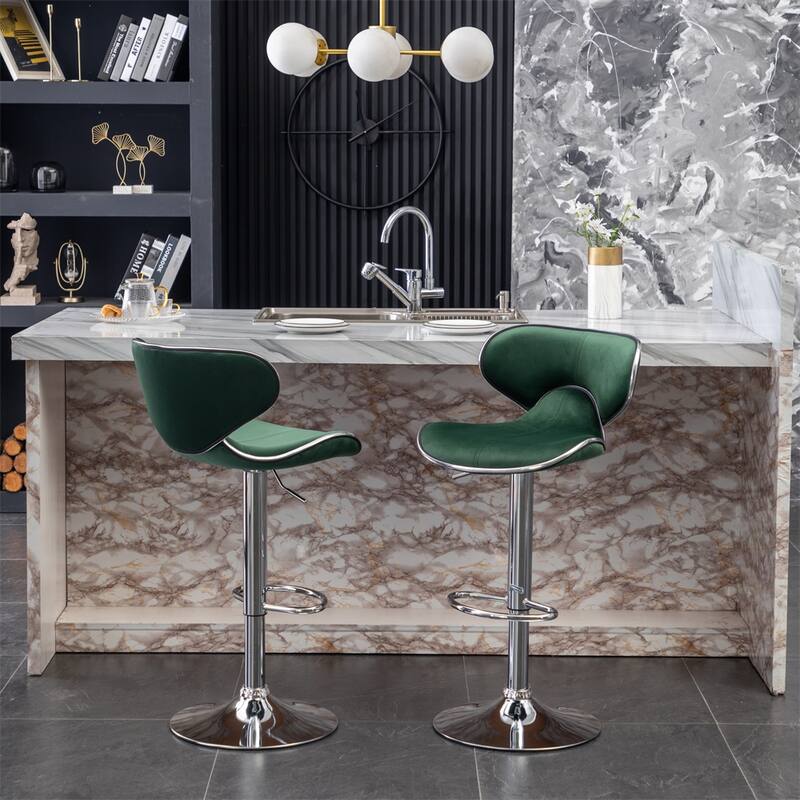 Velvet Upholstered Adjustable 360 Degree Swivel Barstool (Set of 2)