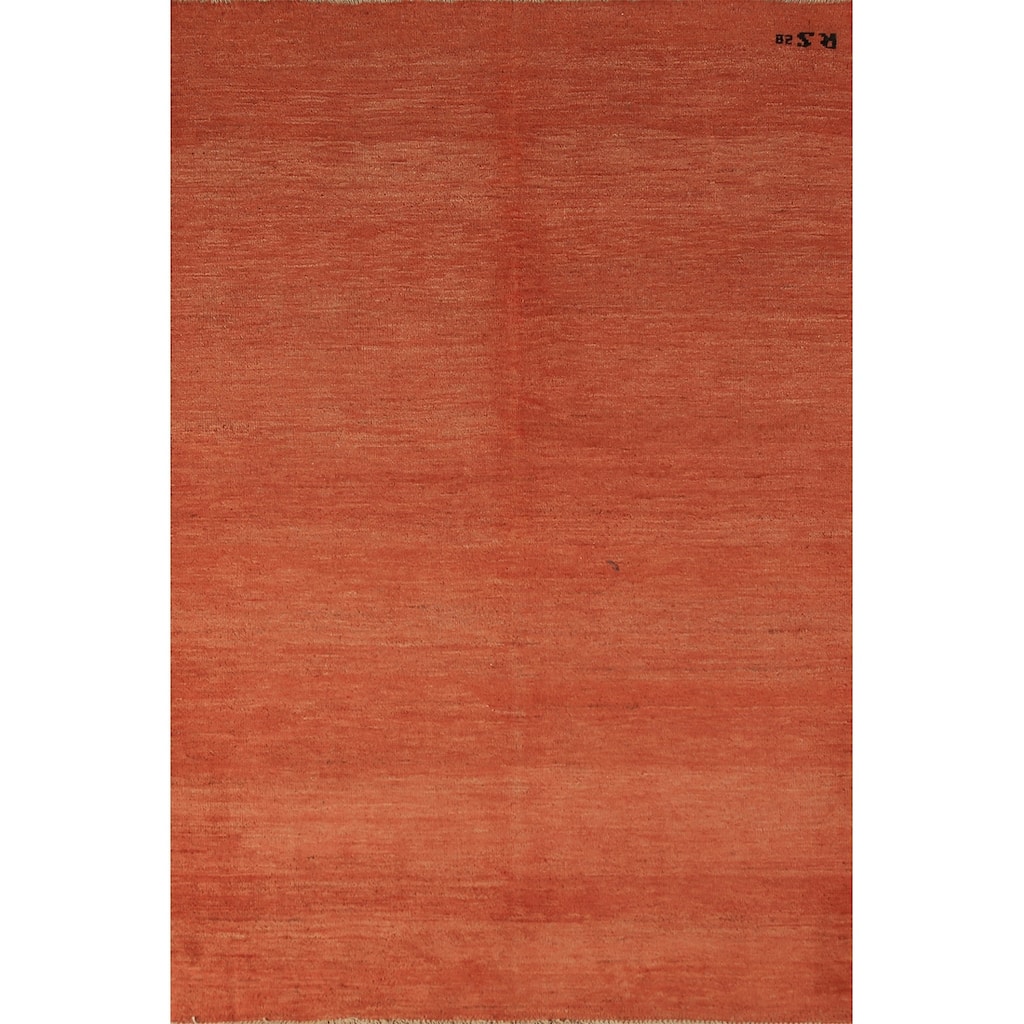Orange Gabbeh Modern Rug Handmade Stripe Wool Carpet - 3'11" x 5'11"