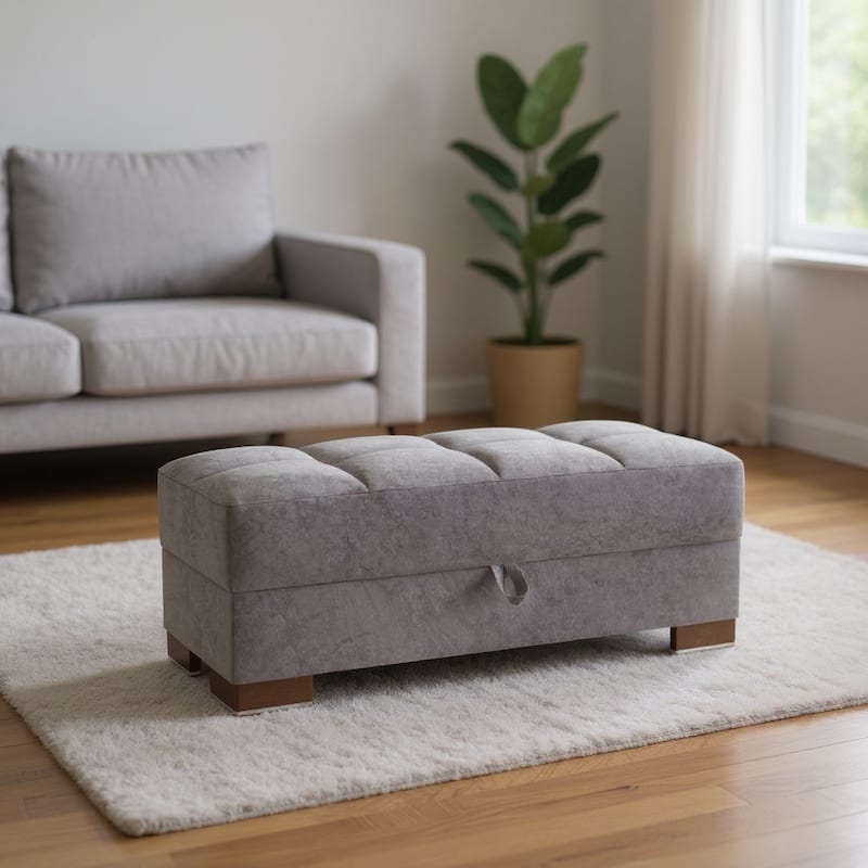 HomeRoots 52" Gray and Brown Microfiber Storage Ottoman - Gray - 52.00 in. x 18.50 in.  x 21.00 in.