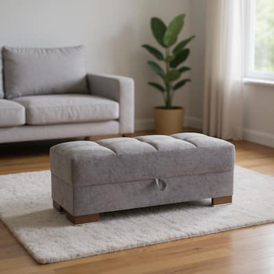 HomeRoots 52" Gray and Brown Microfiber Storage Ottoman