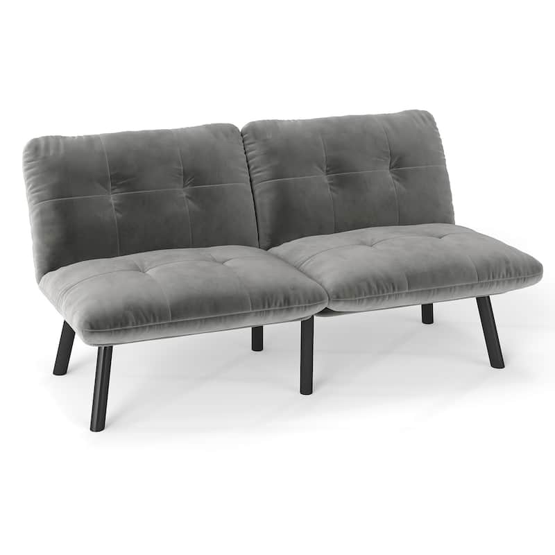 2-Seater Velvet Sleeper Sofa with Adjustable Backrest, Lounge Chair Bed with Foam Cushions, Portable Fold Out Chair Bed