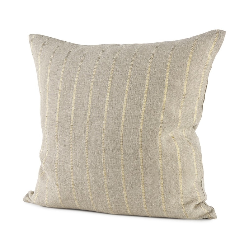 Beige and Gold Striped Pillow Cover - 18"W x 18"D x 1"H