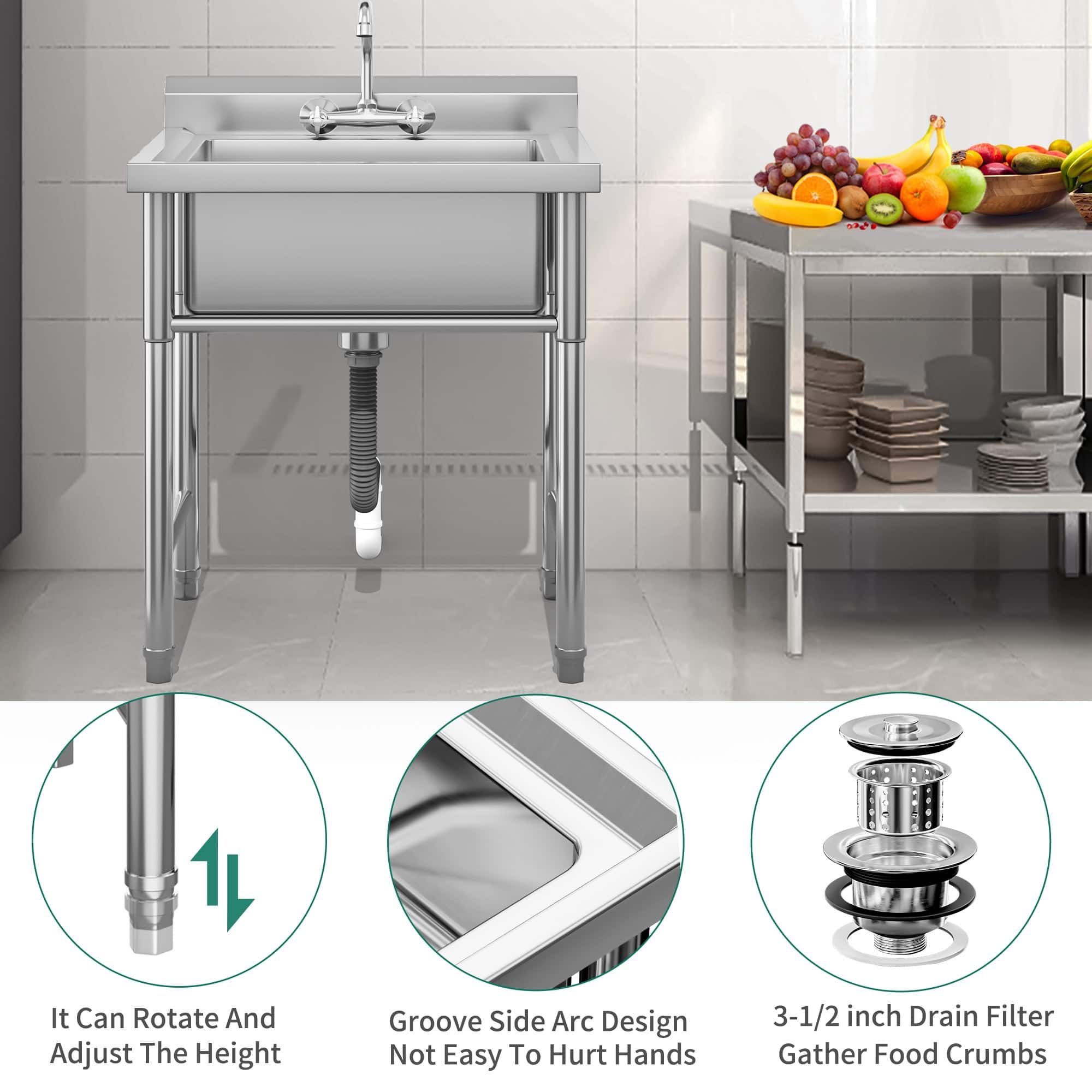 Commercial Stainless Laundry Sink Restaurant Kitchen Prep & Utility