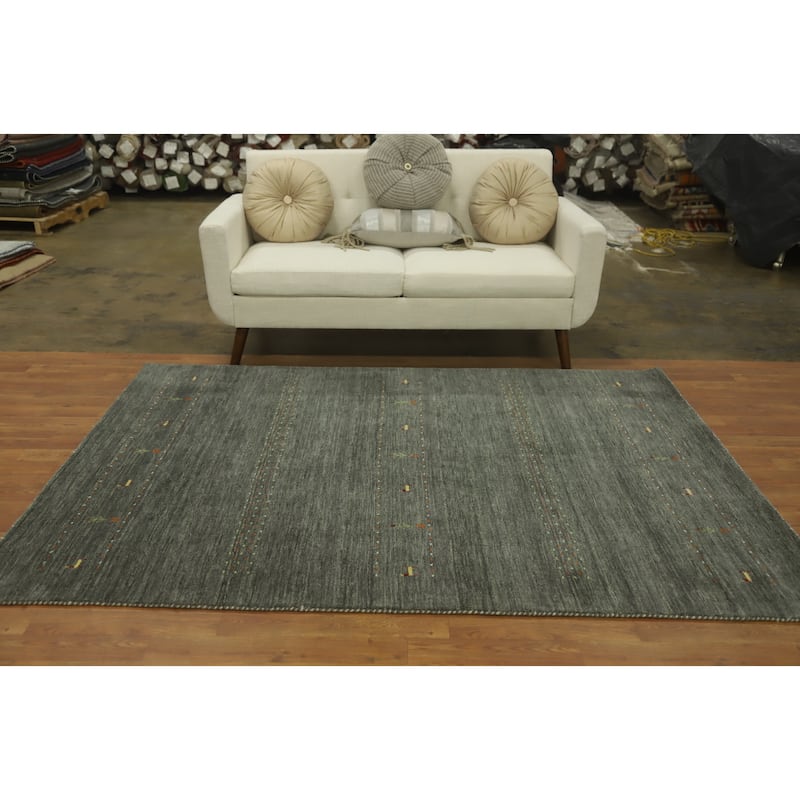 Hand Knotted Oriental 100% Wool Carpet Tribal Animal Pictorial Green Gabbeh Area Rug - 7' 4'' X 5' 2''