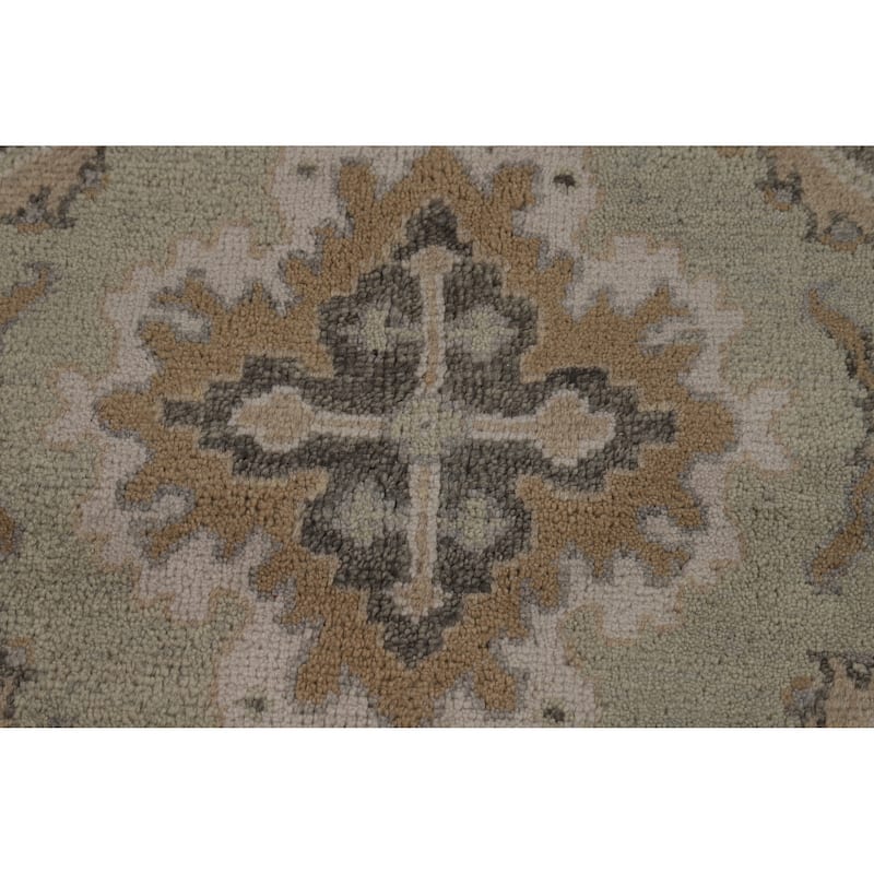 Green Ivory Oushak Indian Area Rug Hand-Knotted Wool Carpet - 8'1" x 10'1"
