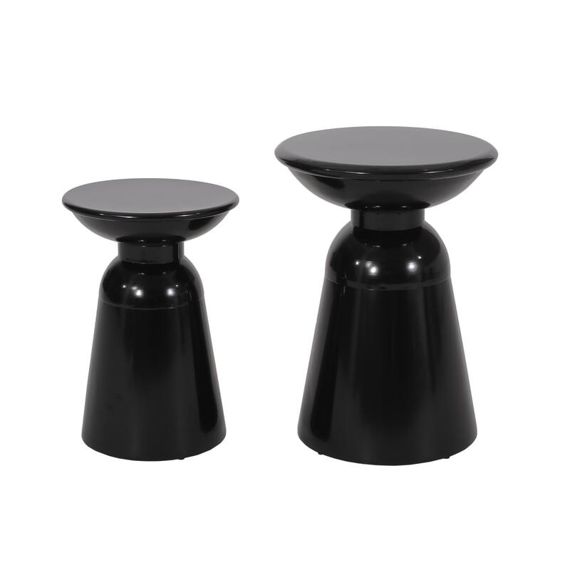 Serenita Outdoor Iron Side Tables with Flared Design, Set of 2, Black - 11.68