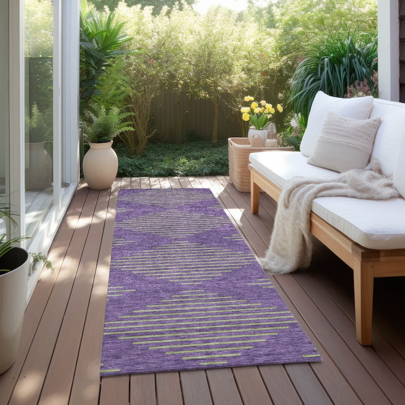 Machine Washable Indoor/ Outdoor Contemporary Geo Chantille Rug - Purple - 2'3" x 7'6"