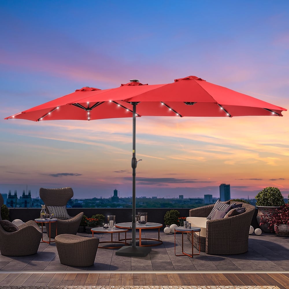 LIVOOSUN 15×9FT LED Double-sided Patio Umbrella with UPF50+ and Handle, and Wind-Resistant Design——Experience Outdoor Comfort