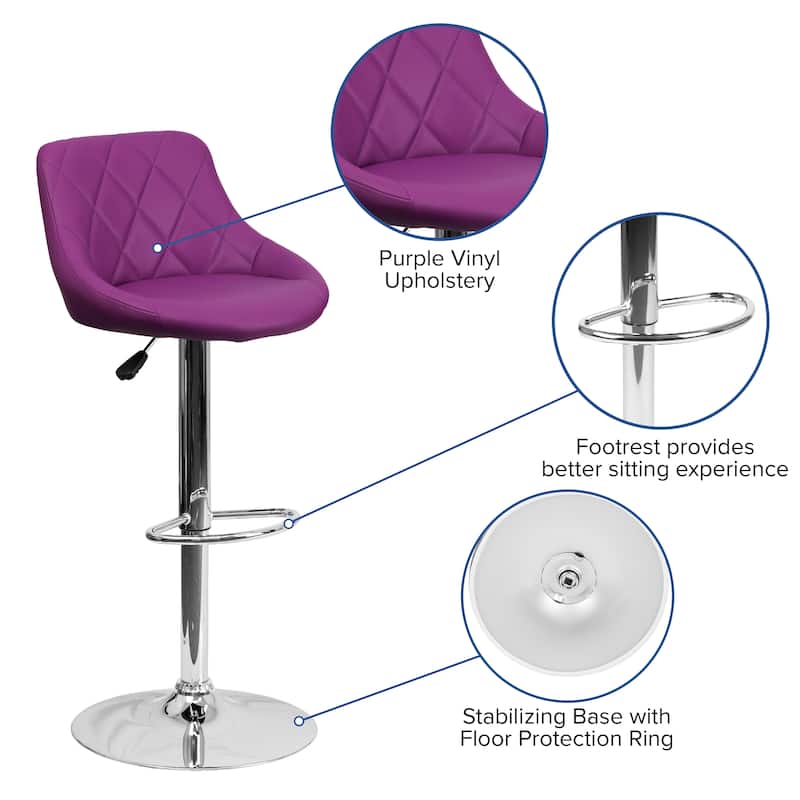 Vinyl Bucket Seat Adjustable Diamond Back Barstool (Set of 2) - 18.50"W x 19"D x 33.25" - 41.75"H