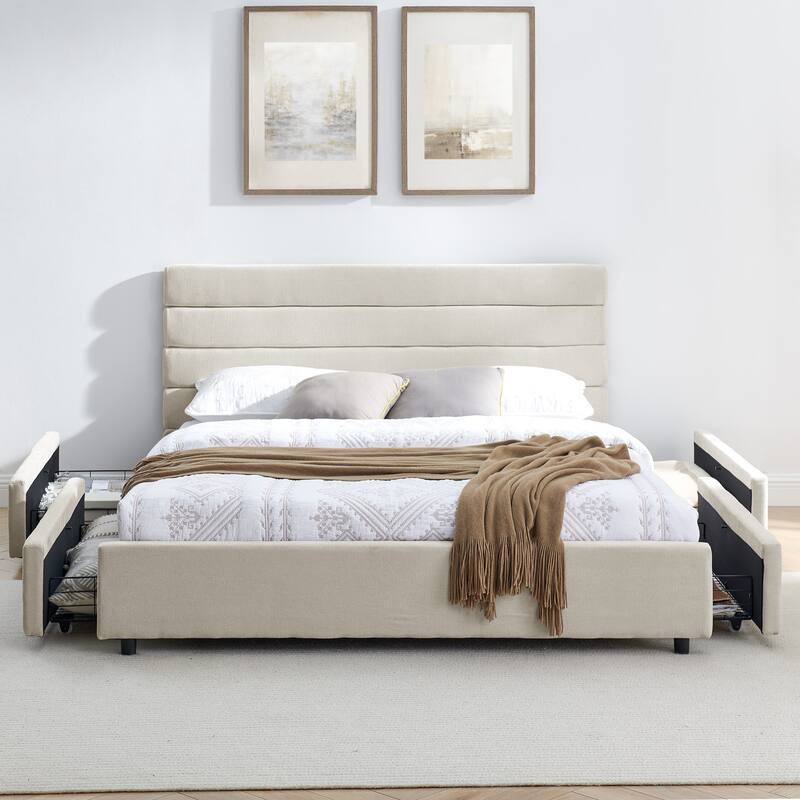 Queen Size Cushioned Bed,Cushioned Bed Frame, Headboard And Solid Bed Frame