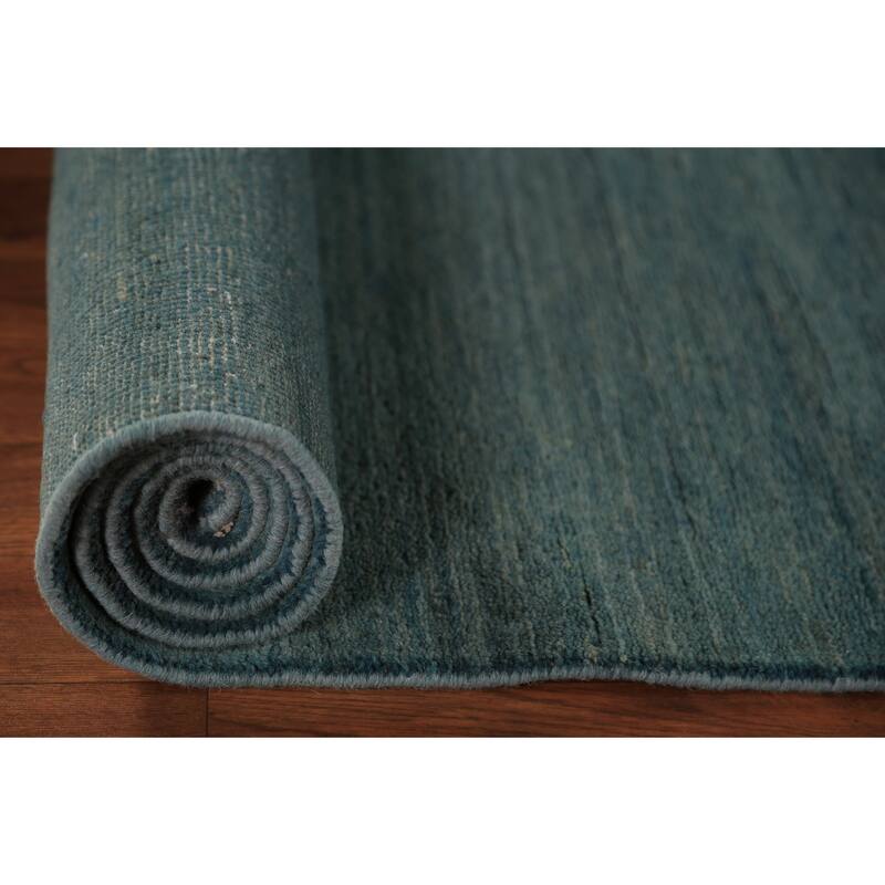 Blue & Green Modern Gabbeh Runner Rug Handmade Wool Carpet - 3'0" x 9'8"