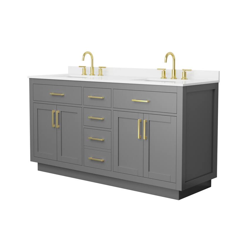 Wyndham Collection WCG262666D-QTZ-US3MXX Beckett TK 66" Free Standing - Dark Gray / White Quartz Top / Brushed Gold