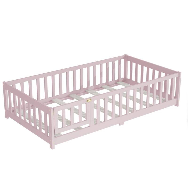 Floor Bed with Fence and Door,Perfect for Kids' Play,and Independence Promotion
