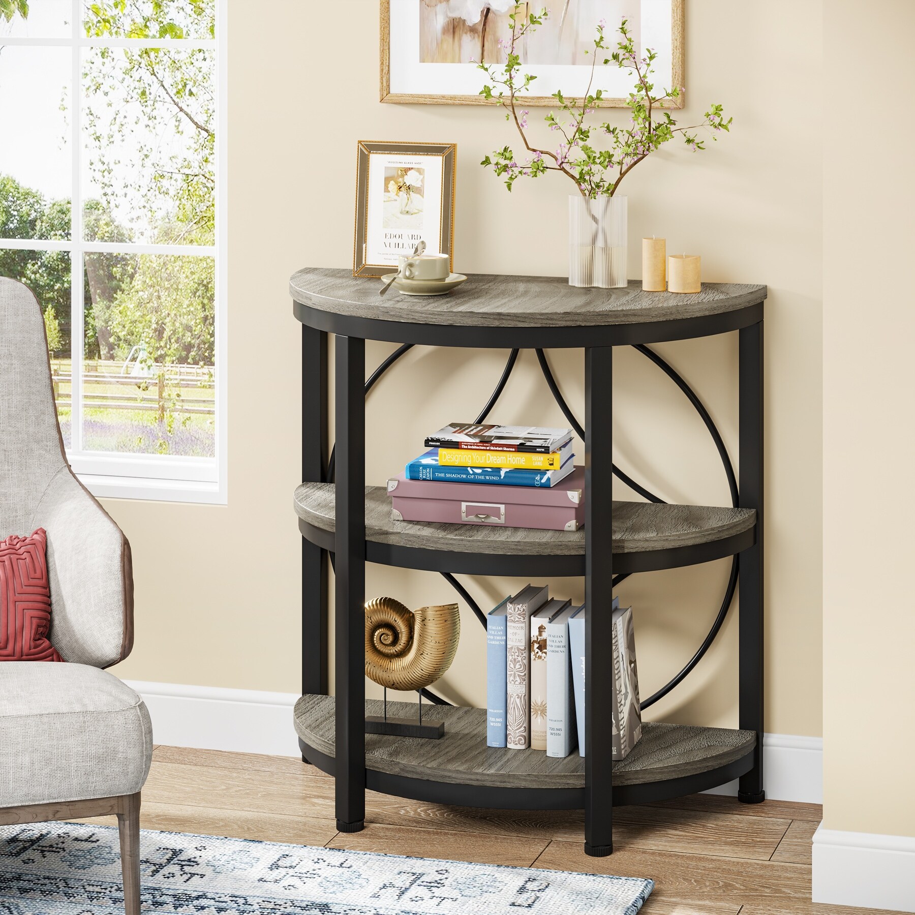 Half Round End Table, 3-Tier Narrow Side Table - On Sale Half Round End Table, 3-Tier Narrow Side Table - On Sale