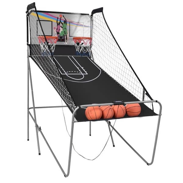 slide 2 of 10, Indoor Double Electronic Basketball Game with 4 Balls-Grey Grey