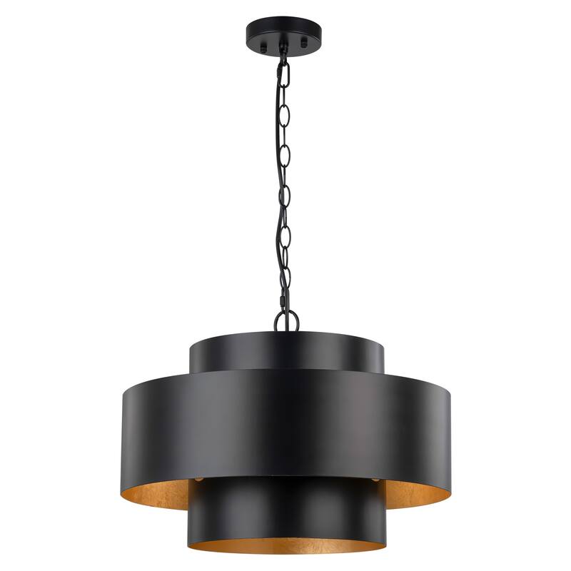 7-Light Modern Vintage Black Oversized Gold Leaf Drum Pendant Light/Kitchen Island Lighting - 19.6 in. W x 11.8 in. H