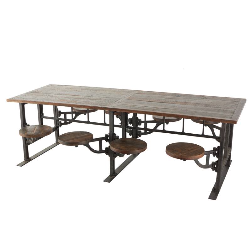 Brown Teak Wood Dining Table with Two, Four or Eight Attached Seats