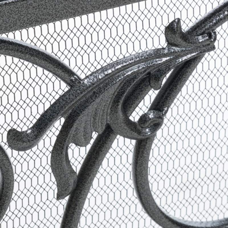 Wrought Iron Fireplace Screen, Black Finish