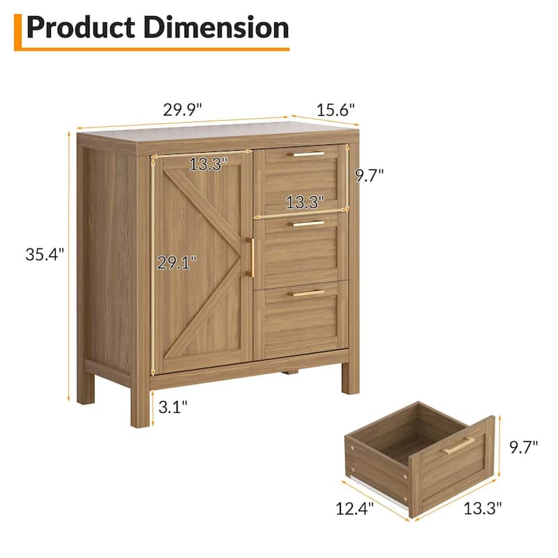 Wooden Storage Cabinet with 3 Drawers