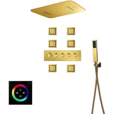 DeerCreek 23" Shower System- LED Music Railfall Waterfall Thermostatic Faucet Jets -PG 1/2 - Polished Gold