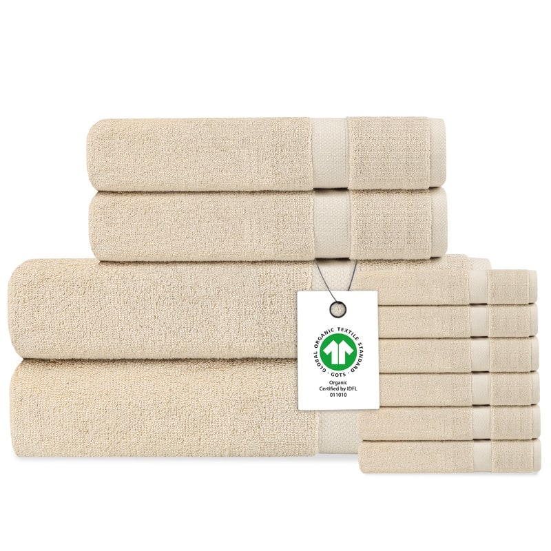 Delara Organic Cotton Luxuriously Plush Bath Towel 10 Piece Set | GOTS & OEKO-TEX Certified | 650 GSM Long Staple - Fog