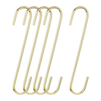 S Hanging Hooks, 8inch(200mm) Extra Long Steel Hanger, Gold Tone, 5Pcs - Gold Tone