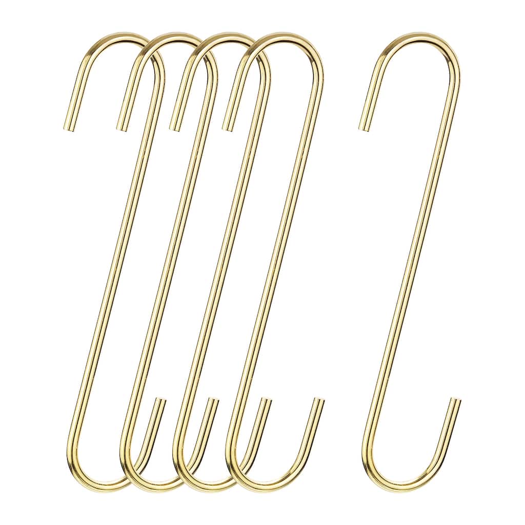 S Hanging Hooks, 8inch(200mm) Extra Long Steel Hanger, Gold Tone, 5Pcs - Gold Tone