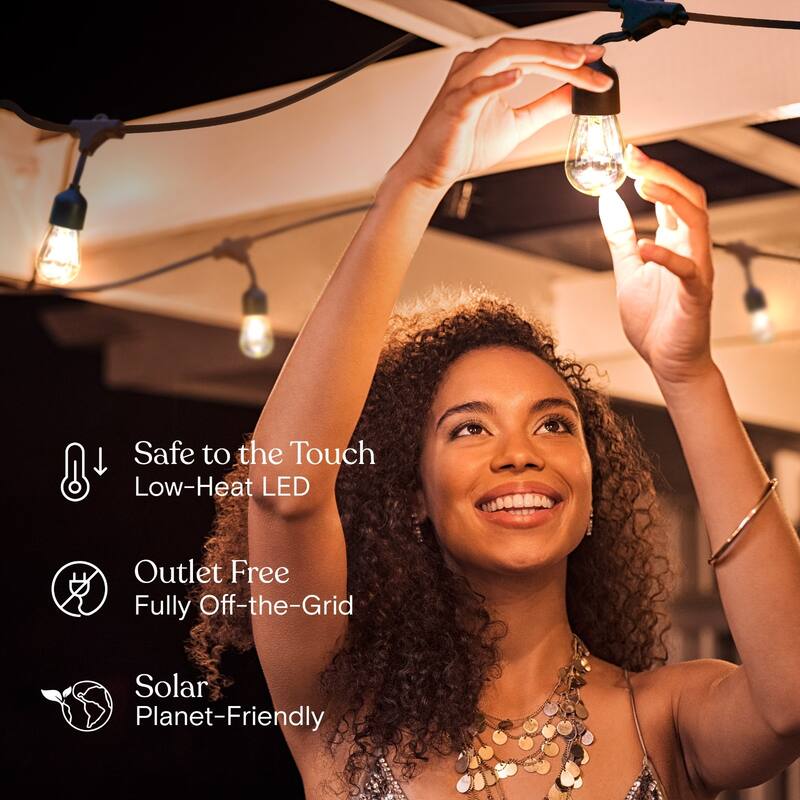 Brightech Ambience Pro 15-Light 48 ft. Outdoor Solar 1W 2700k LED S14 Hanging Edison Bulb String-Light