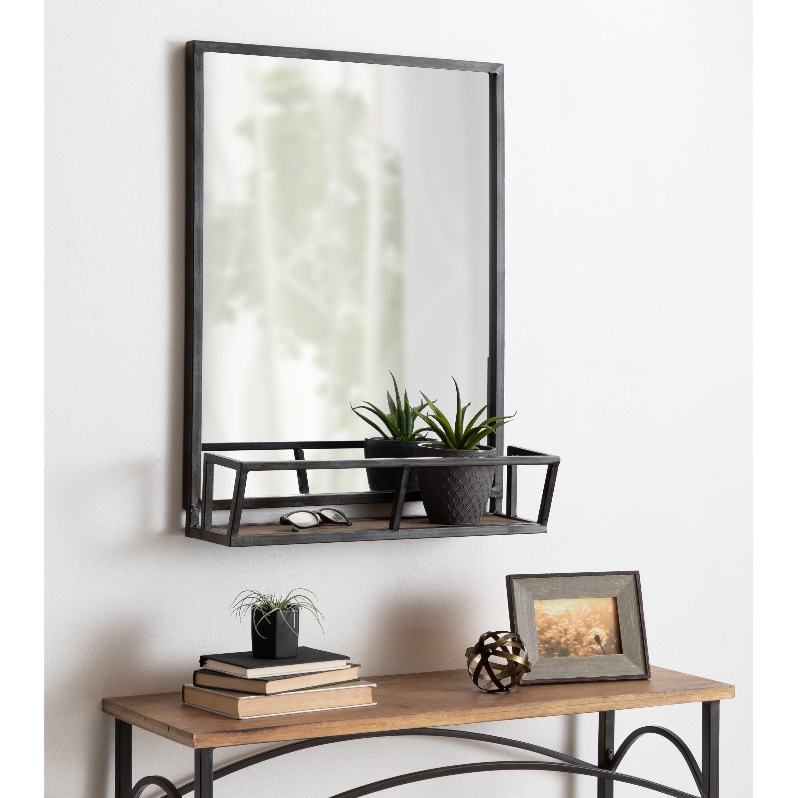 Shop Kate And Laurel Jackson Rustic Black Metal Organizer Mirror