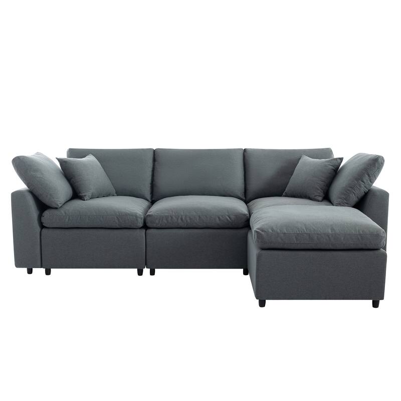 Modular Design Sectional Sofa with Reversible Chaise and Feather-Filled Seats
