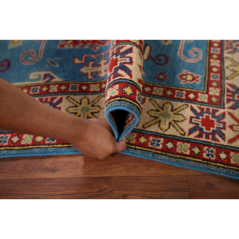 Blue Kazak Pakistan Accent Rug Hand-Knotted Wool Carpet - 3'5" x 4'10"